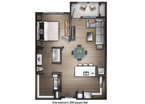 1 bedroom 1 bathroom Parkhill Floor Plan at Avenue C, Billings, Montana